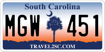 SC license plate MGW451