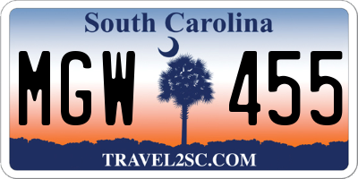 SC license plate MGW455