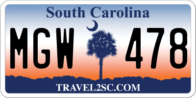 SC license plate MGW478