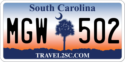 SC license plate MGW502