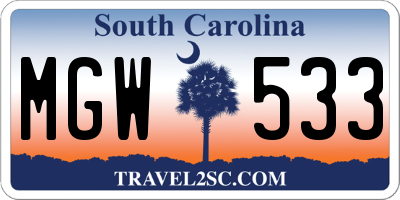 SC license plate MGW533