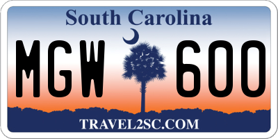 SC license plate MGW600