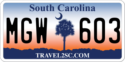SC license plate MGW603