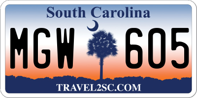 SC license plate MGW605