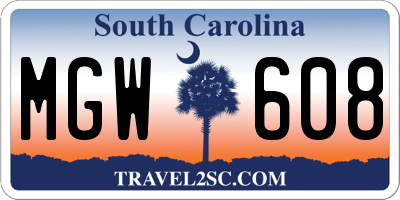 SC license plate MGW608