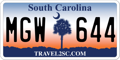 SC license plate MGW644