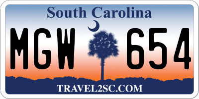 SC license plate MGW654