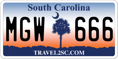 SC license plate MGW666