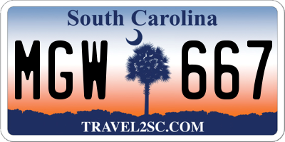 SC license plate MGW667