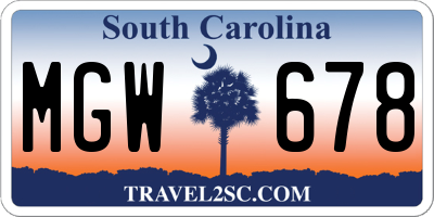 SC license plate MGW678