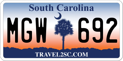 SC license plate MGW692