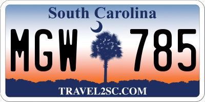 SC license plate MGW785