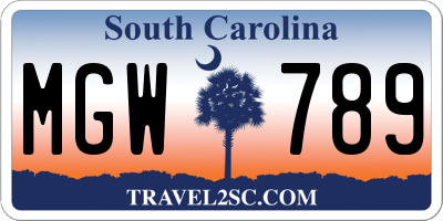 SC license plate MGW789