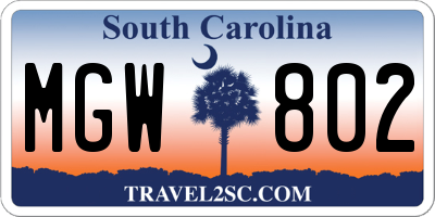SC license plate MGW802