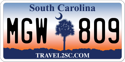 SC license plate MGW809