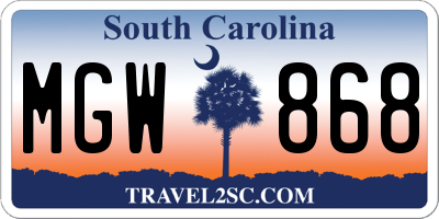 SC license plate MGW868