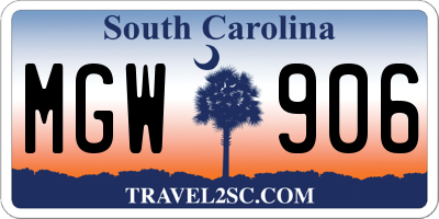 SC license plate MGW906