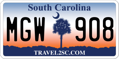 SC license plate MGW908