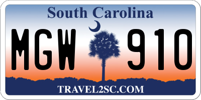 SC license plate MGW910