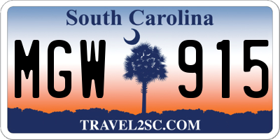SC license plate MGW915