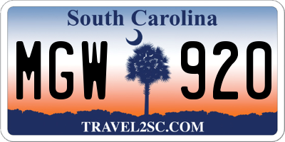 SC license plate MGW920