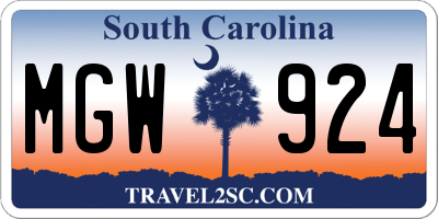 SC license plate MGW924