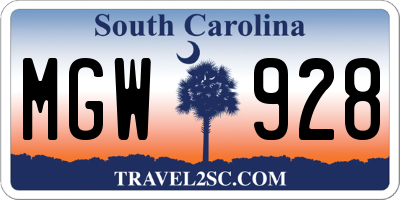 SC license plate MGW928