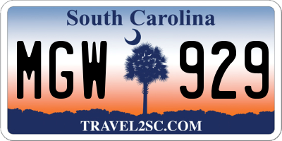 SC license plate MGW929