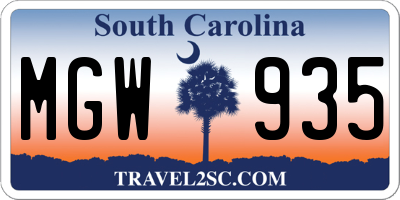 SC license plate MGW935
