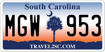 SC license plate MGW953