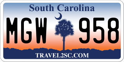 SC license plate MGW958