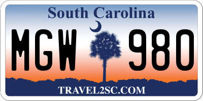 SC license plate MGW980