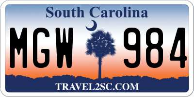 SC license plate MGW984