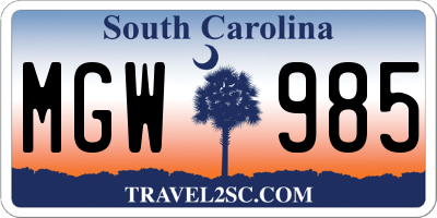 SC license plate MGW985