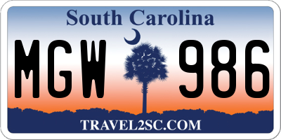 SC license plate MGW986