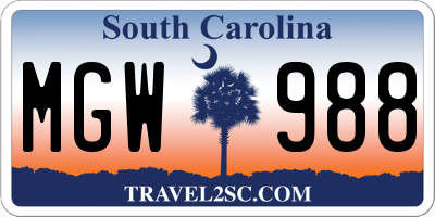 SC license plate MGW988