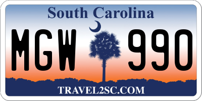 SC license plate MGW990