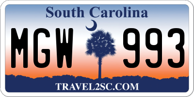 SC license plate MGW993