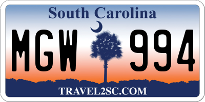 SC license plate MGW994