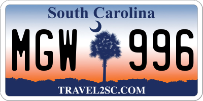 SC license plate MGW996