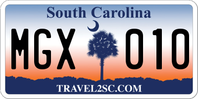 SC license plate MGX010
