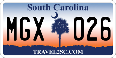 SC license plate MGX026