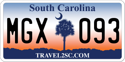 SC license plate MGX093