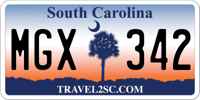 SC license plate MGX342