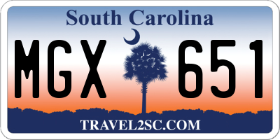 SC license plate MGX651