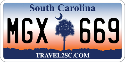 SC license plate MGX669