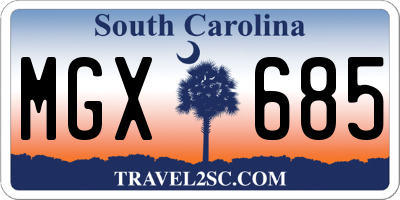 SC license plate MGX685