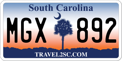 SC license plate MGX892