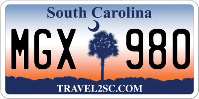 SC license plate MGX980