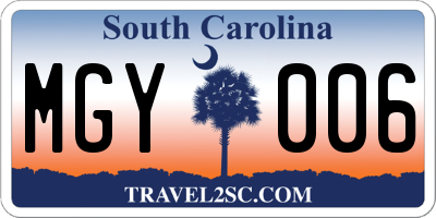 SC license plate MGY006